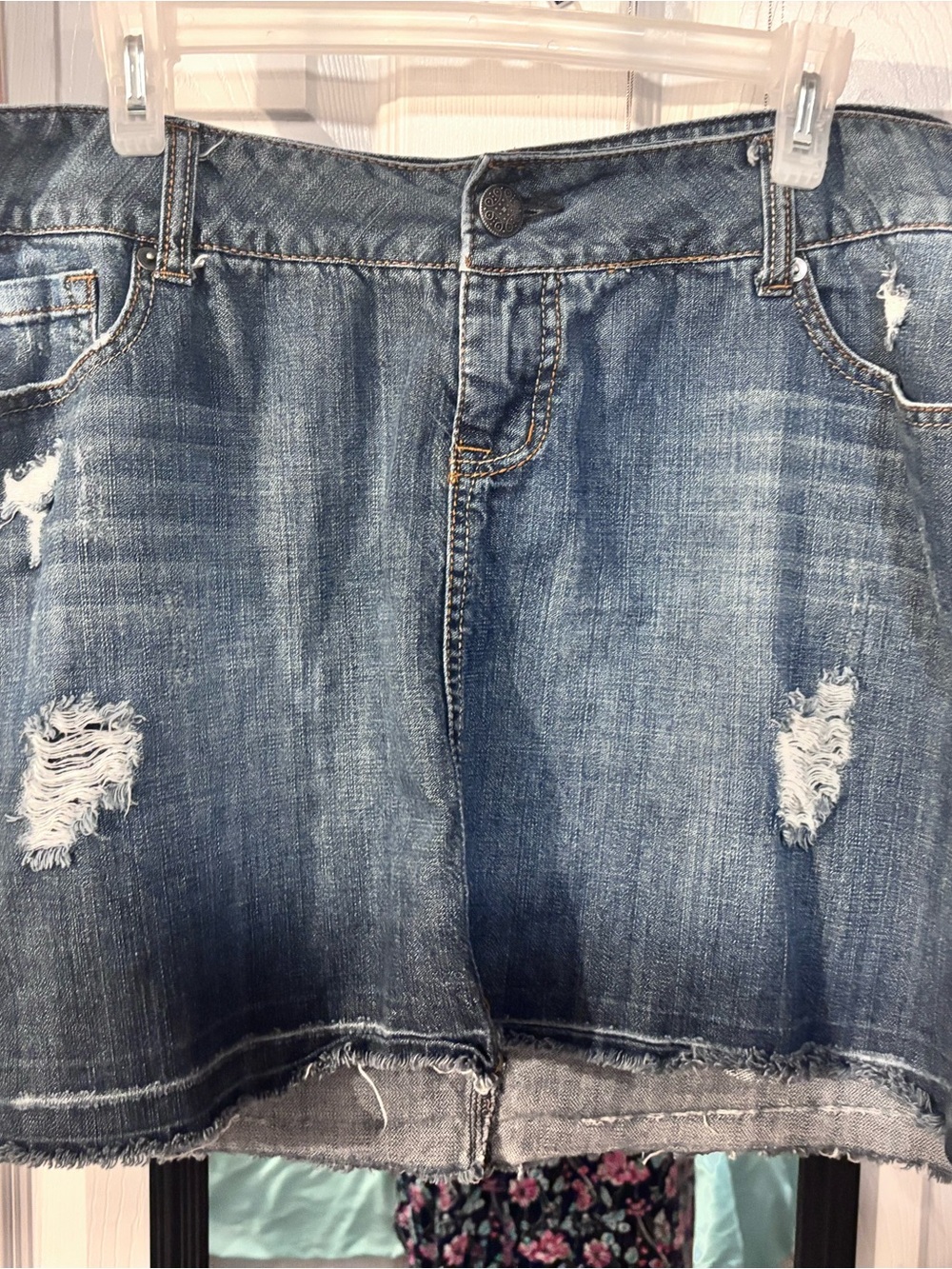 Vintage Torrid on Distressed Light Blue Denim Mini Skirt